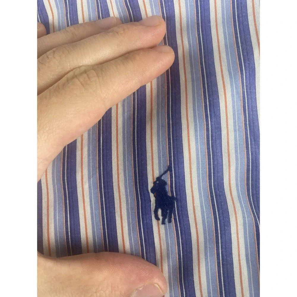 Polo Ralph Lauren Purple/Blue/Orange Striped Shirt 16-34/35 Mens L Blue Pony